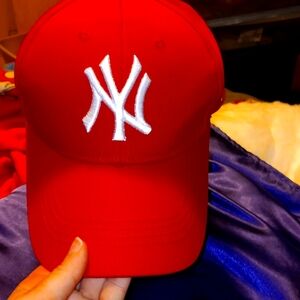 Red NY Womens Cap Super Comfy. Back Clasp Closure. Nwot. Only Tried On Not Worn